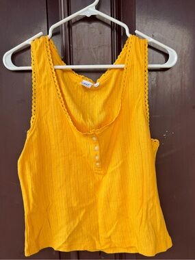 Yellow Ribbed Tank Top with Button Placket -Gap